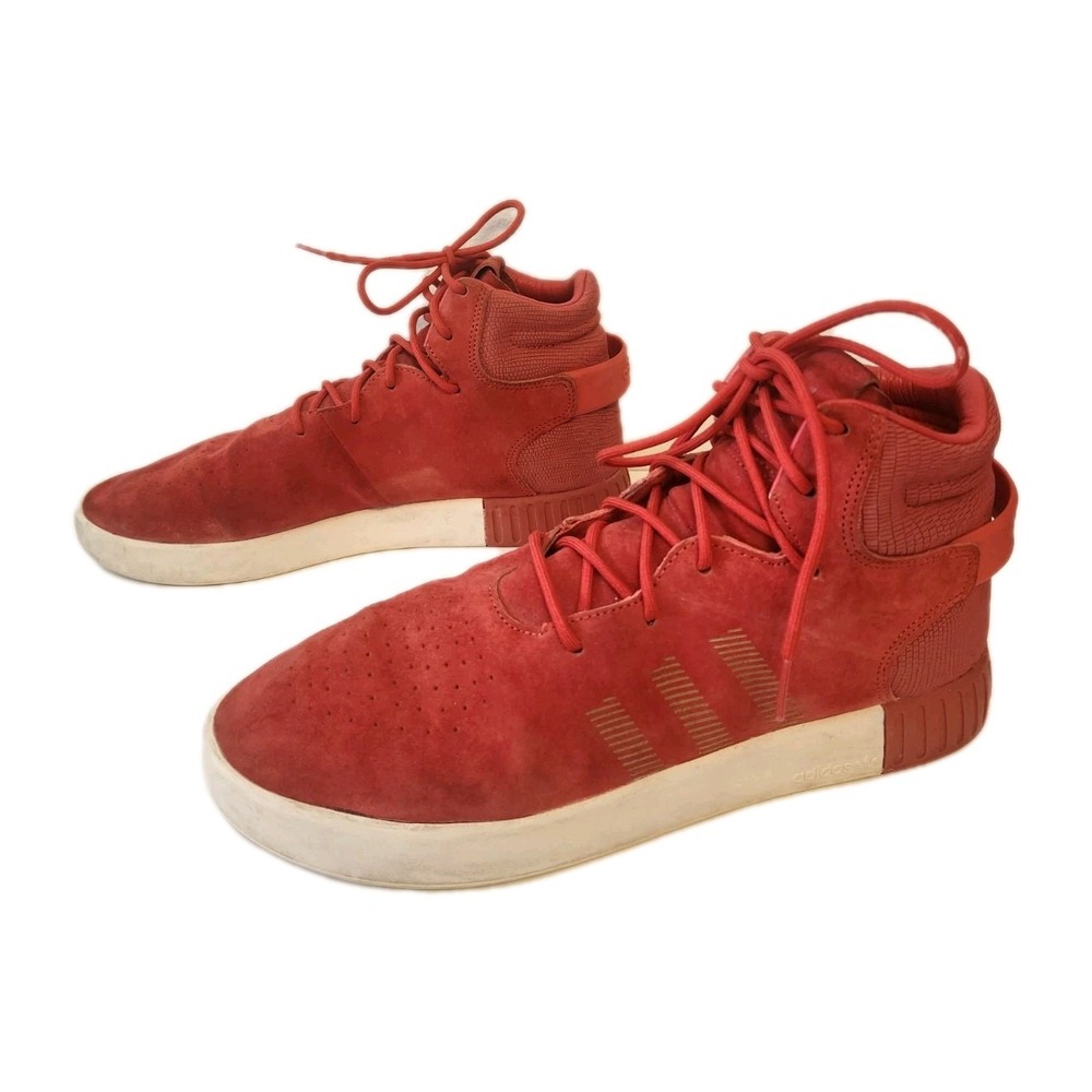 Adidas Originals Tubular Invader Red Suede Vintage White Trainers sz 10 - Mens